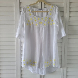 𝅺Naracamicie Linen Embroidered Tunic‎ Top Women's L Coastal Grandma Cottagecore
